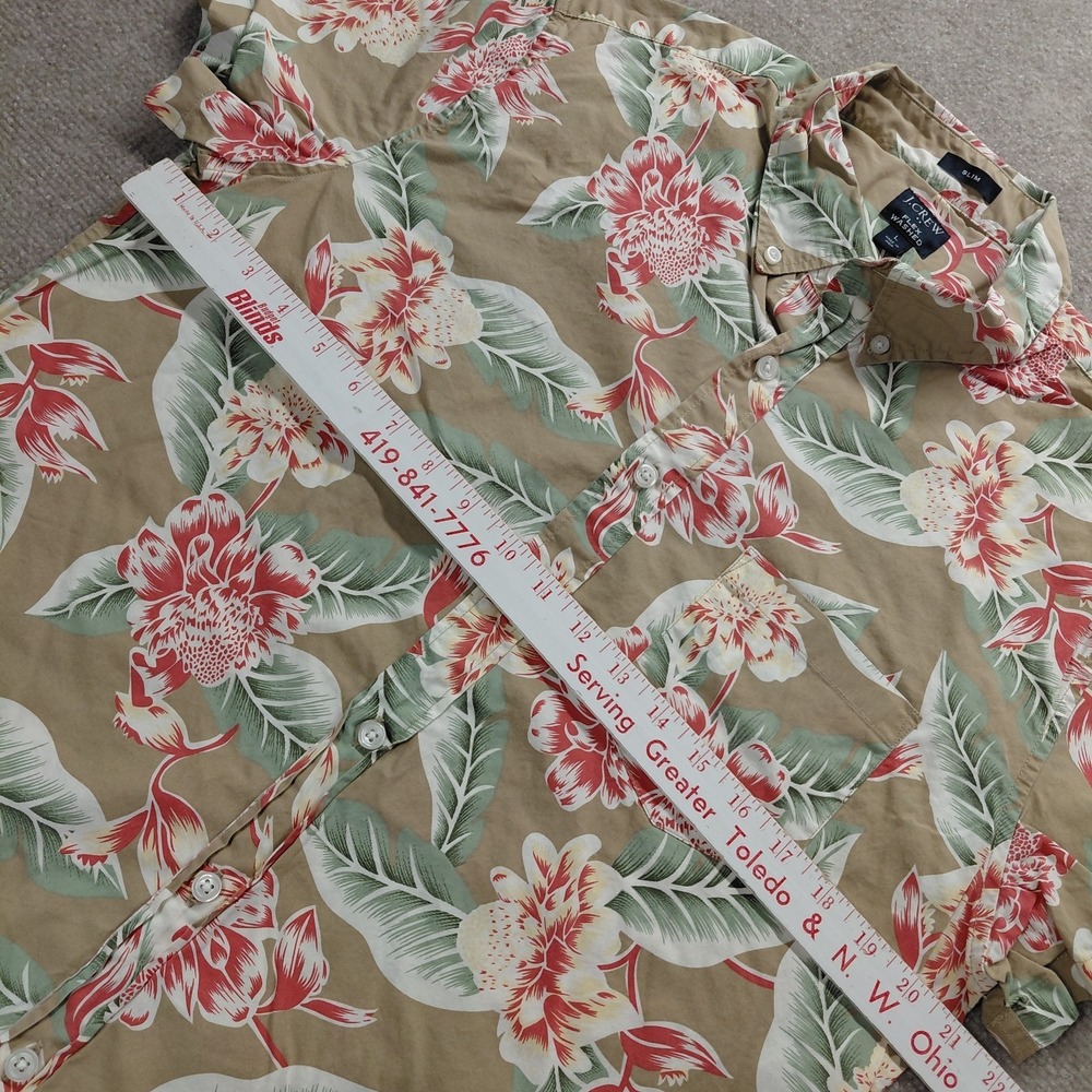 J.‎ Crew Flex Washed Men's Size L Slim Hawaiian Floral Short Sleeve Button Shirt - Picture 2 of 7